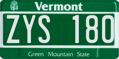 VT license plate ZYS180