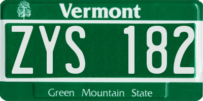 VT license plate ZYS182