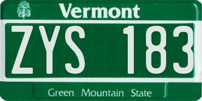 VT license plate ZYS183