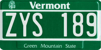 VT license plate ZYS189