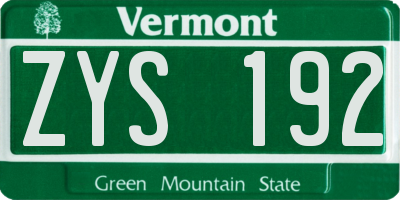 VT license plate ZYS192