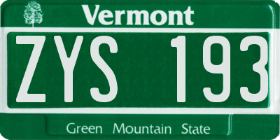 VT license plate ZYS193