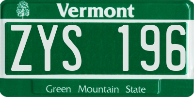 VT license plate ZYS196