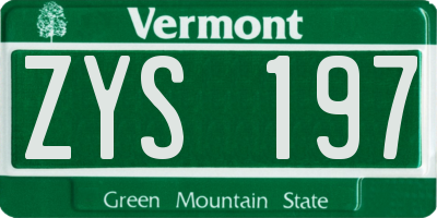 VT license plate ZYS197