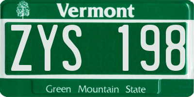 VT license plate ZYS198