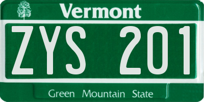 VT license plate ZYS201