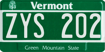VT license plate ZYS202