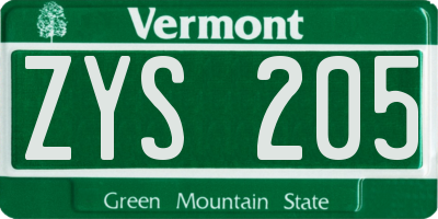 VT license plate ZYS205