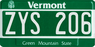 VT license plate ZYS206