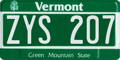VT license plate ZYS207