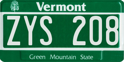 VT license plate ZYS208