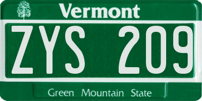 VT license plate ZYS209