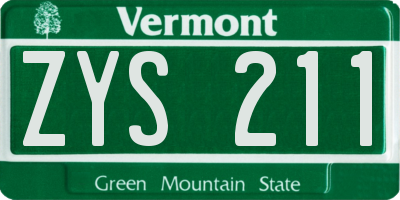 VT license plate ZYS211