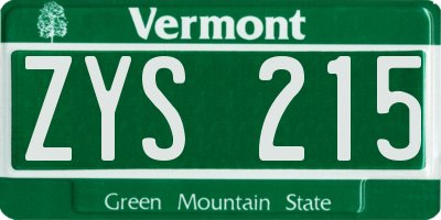 VT license plate ZYS215