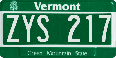 VT license plate ZYS217