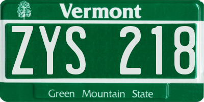 VT license plate ZYS218