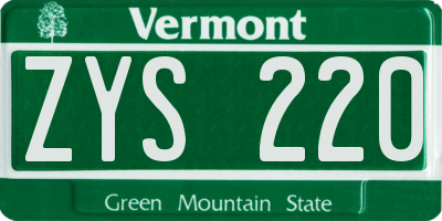 VT license plate ZYS220
