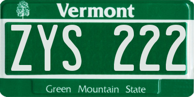 VT license plate ZYS222