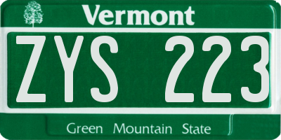 VT license plate ZYS223