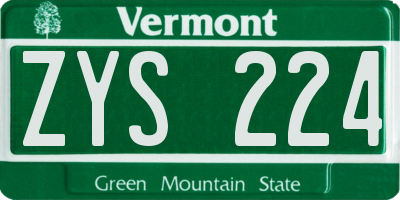 VT license plate ZYS224