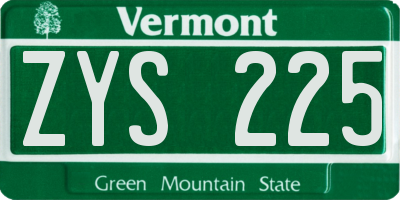 VT license plate ZYS225
