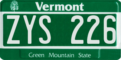 VT license plate ZYS226