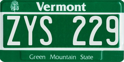 VT license plate ZYS229
