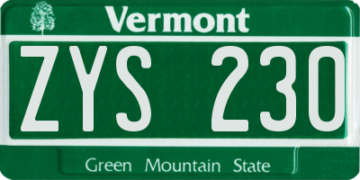 VT license plate ZYS230