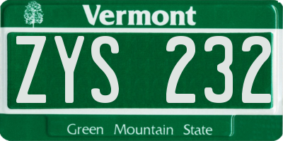 VT license plate ZYS232