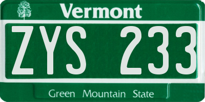 VT license plate ZYS233