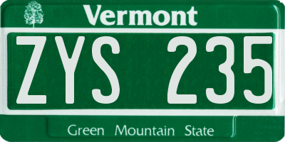 VT license plate ZYS235
