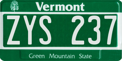 VT license plate ZYS237