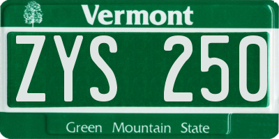 VT license plate ZYS250