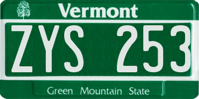 VT license plate ZYS253