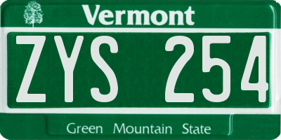 VT license plate ZYS254