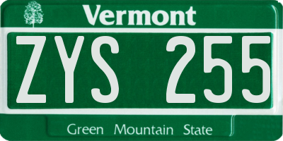 VT license plate ZYS255