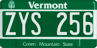 VT license plate ZYS256