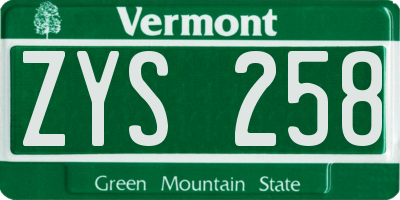 VT license plate ZYS258