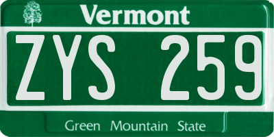 VT license plate ZYS259