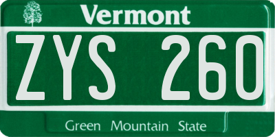VT license plate ZYS260