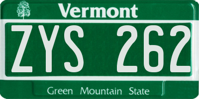 VT license plate ZYS262