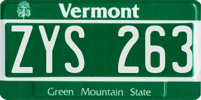 VT license plate ZYS263