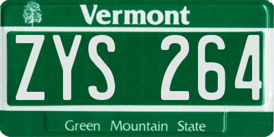 VT license plate ZYS264