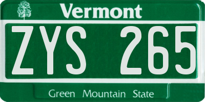 VT license plate ZYS265