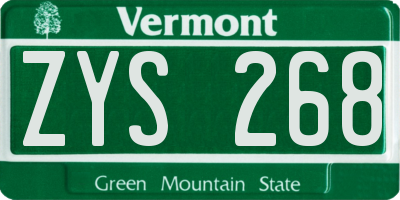 VT license plate ZYS268