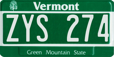 VT license plate ZYS274