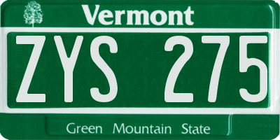 VT license plate ZYS275