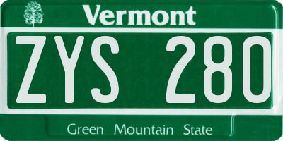 VT license plate ZYS280