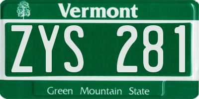VT license plate ZYS281
