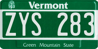 VT license plate ZYS283
